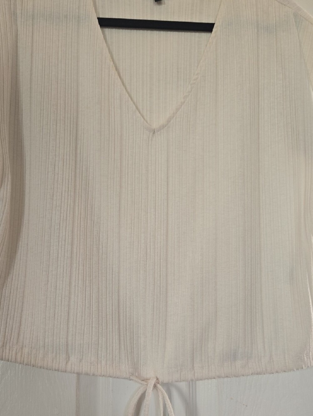 Dynamite Cream Ribbed V-Neck Drawstring Crop Top - Picture 3 of 4